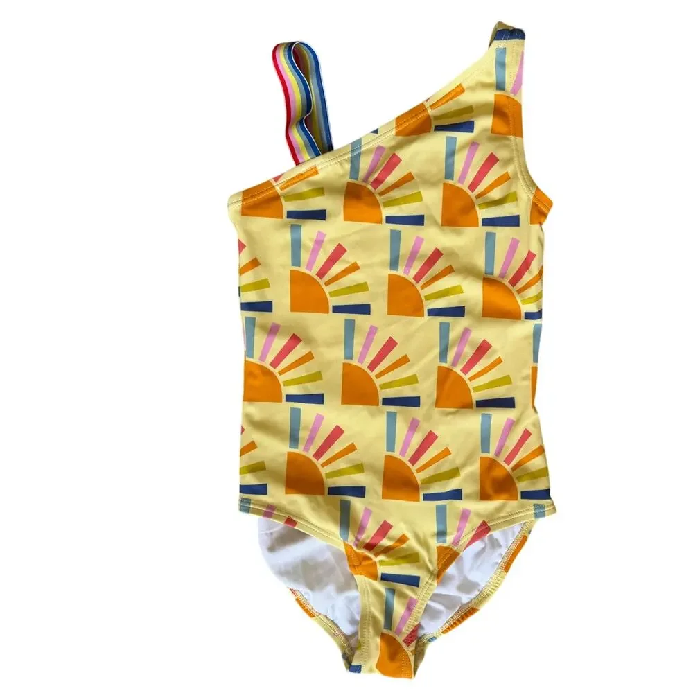 Hanna Andersson Girls' Swim One-Piece Yellow Suns Print Size 8